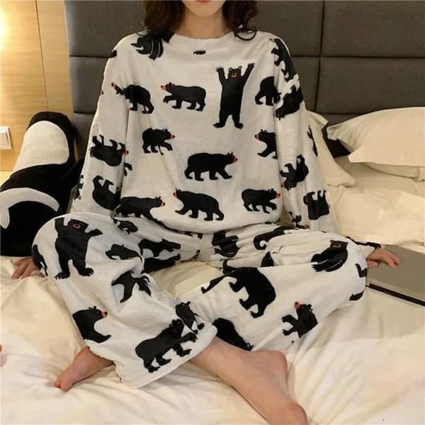 Kvinnors höst vinter varma flanell Kvinnor Pyjamas set Style 8 L