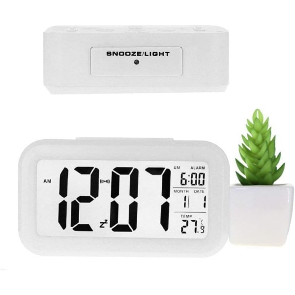 Creative Alarm Clock Morning Snooze Wake Up Clock Väckarklocka LED-bakgrundsbelyst digital display med kalenderdatumvisning Smart indikator (vit)
