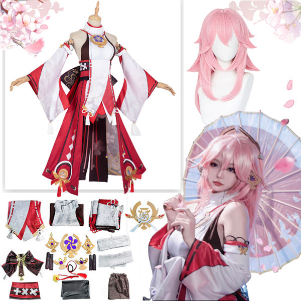 Mub- Genshin Impact Yae Miko Guuji Yae Cosplay  Genshin Deguisement Wig Dress Party Outfit Halloween s for Women Costume S