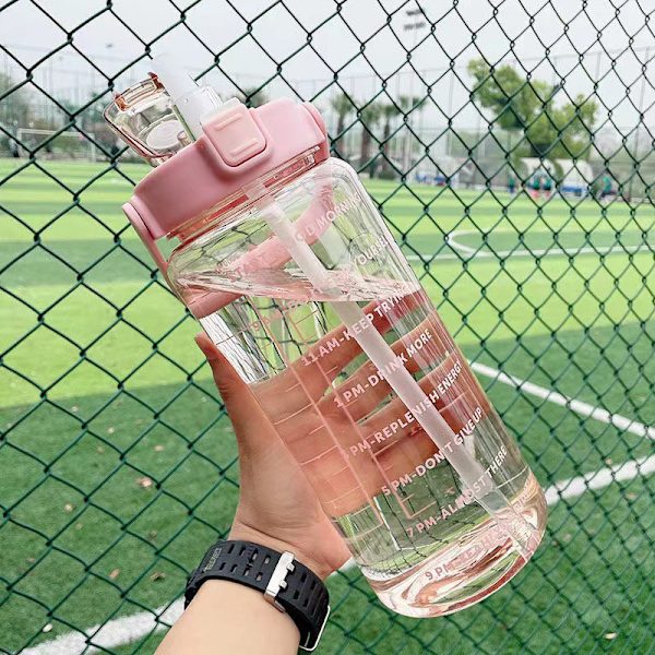 2-liters vattenflaska med halm, honkanna, bärbar flickor Pink