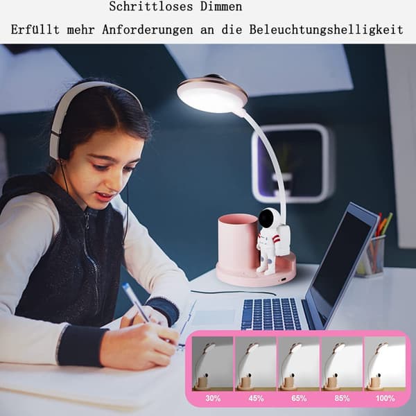 Rosa LED skrivebordslampe for barn, batteridrevet skrivebordslampe