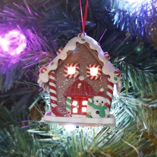 3st julupplyst pepparkakshus prydnad miniatyr