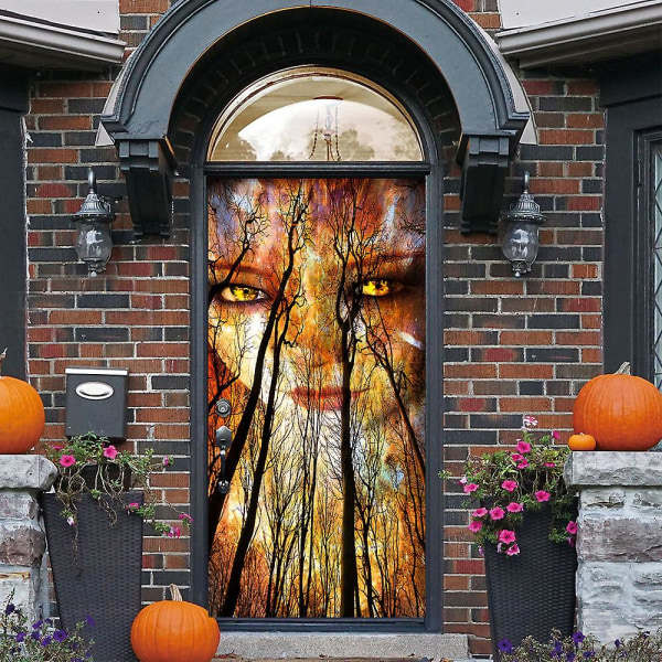 Halloween 3D Skogsspøkelses Dørklistremerker, 30 X 79 Tommer Skummel Skogsspøkelse Naturtro Dør Tapet Dekal for Halloween Dekorasjon, Fest Hjem Fjerner