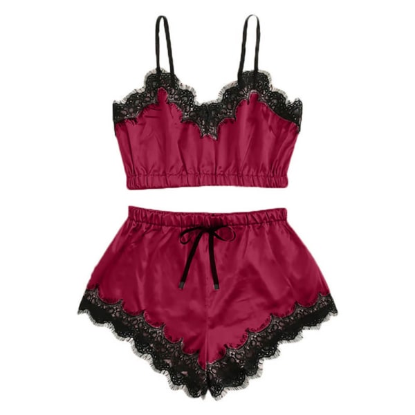 Kvinnors sexiga hängslen sexig kostym split hängslen pyjamas Wine red L