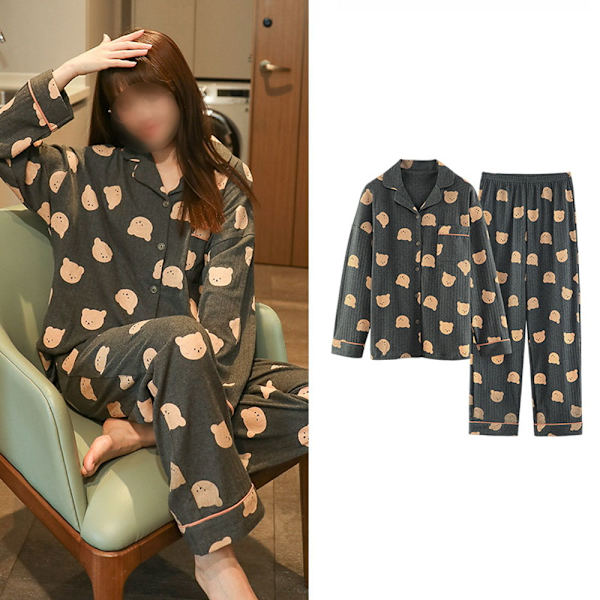 Nattøj Pyjamas Dame forår og efterår bomuld langærmet tynd L