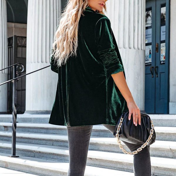 Långärmad dam i enfärgade ytterkläder med fickor Cardigan Blackish Green XL