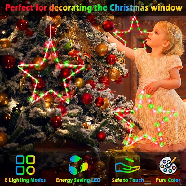 Julevindusilluminasjon 3-pak batteri-drevet LED-stjernelys 8 moduser Timer