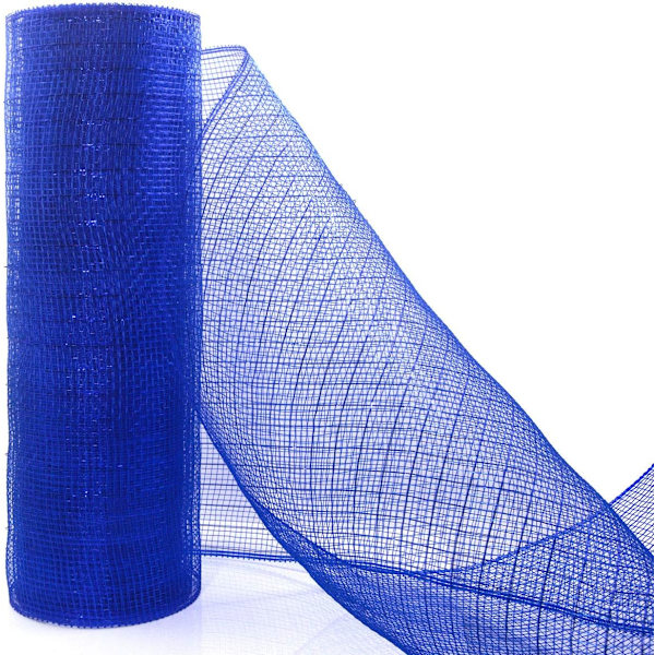 Deco Mesh 10 tum x 10 Yards varje rulle, set med 2 Royal Blue Metallic Foil Poly