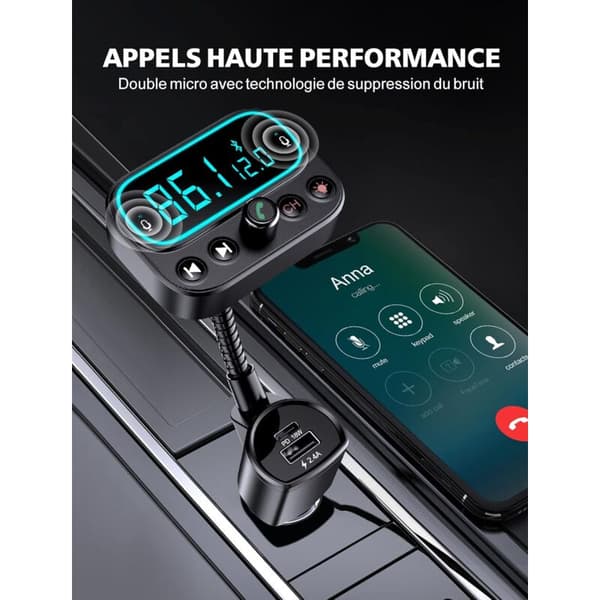 Bil Bluetooth, Rask USB C 18W Bluetooth 5.0 FM-sender med 9