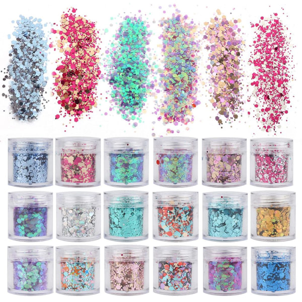 18 lådor Holographic Cosmetic Festival Chunky Glitters Paljetter,