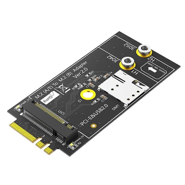 M.2 Key B - A+E-adapteri NANO SIM -korttipaikalla 3G/4G/5G-moduulille