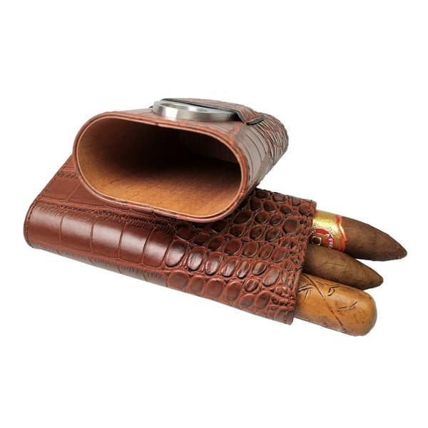 3 rör cigarrfodral krokodilmönster läder cigarrhumidor cigarrlåda