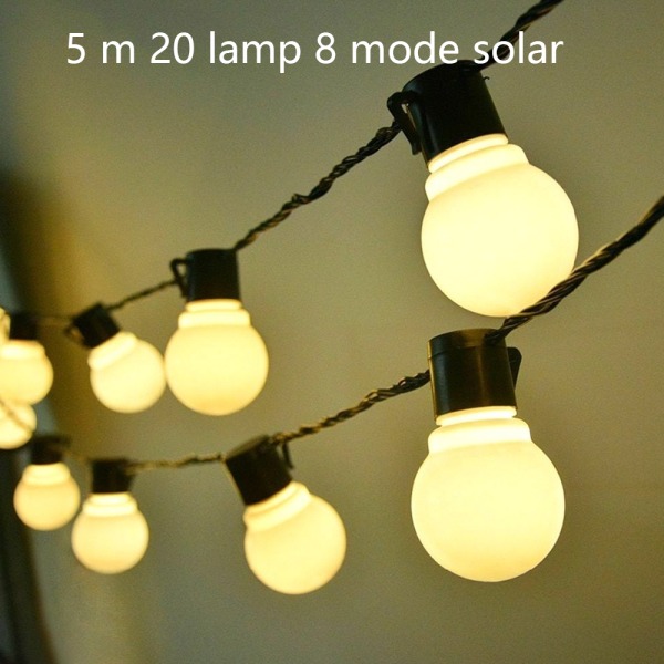 Soldrivna LED-slingor- Vattentät uteplatsbelysning - Milky white bulb 5 meters 20 lights