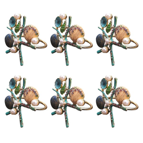 6 stk. Servietringe med Søstjerner, Perle Rhinestone Ocean Coastal Nautiske Servietringholdere Servietspænder