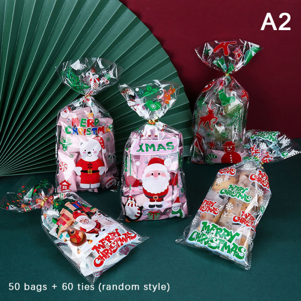 50 stk julegodteposer i plast Julekaker gaveposer A2 onesize