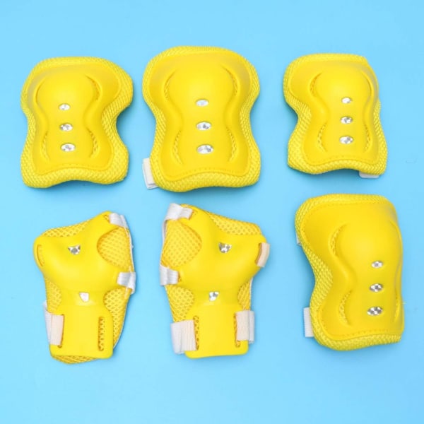 Set för utomhussporter Cykling Skateboard Skridskoåkning Skyddsutrustning Armbågsskydd Handledsskydd Knäskydd för barn (gul)