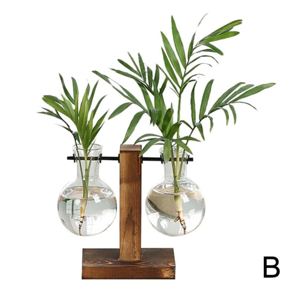 Hydroponisk Transparent Glas Vase Plante Træramme Blomst Va C One-size