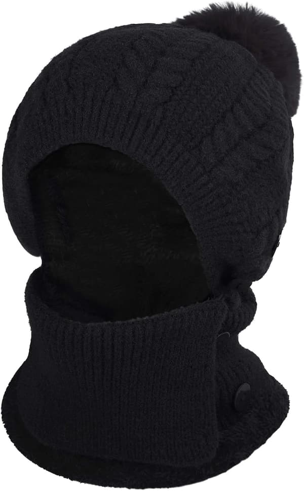 Varm Fleece Hætte Hat - Sort Halsedisse Strikket Hat Tyk Hat