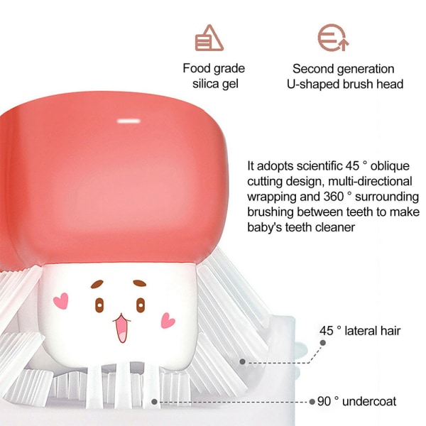 U-formet tannbørste for barn 360° grundig rengjøring for alderen 2-12 pink S