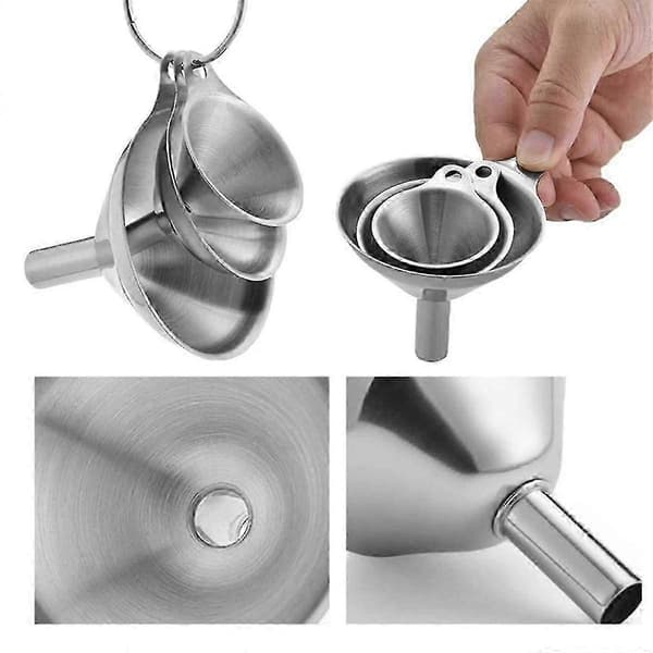 Suppilot pullojen täyttöön 3kpl Ruostumattomasta teräksestä valmistettu mini keittiösuppilosetti Suppilot siirtämiseen E