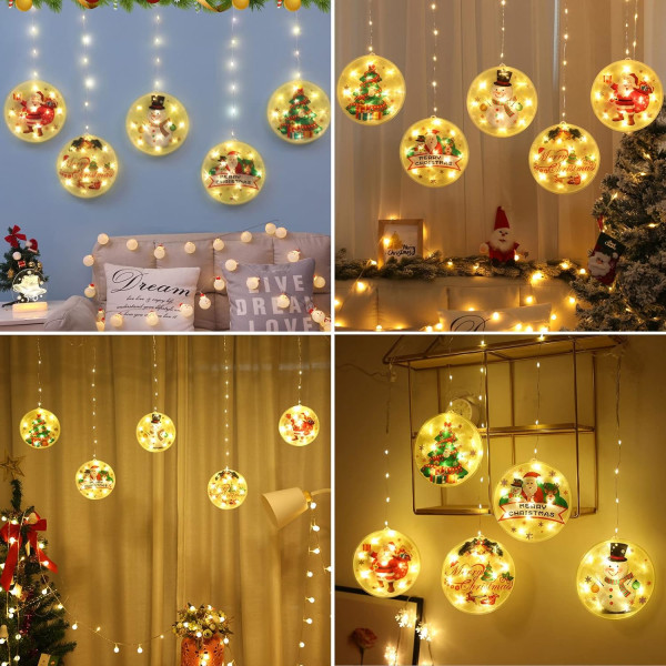 Julgardin sagolampa med 5 justerbara julhängen, 1,5m x 0,7m väggmonterad LED-lampa
