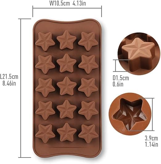 15 Huleforme til Chokolade i Stjerneform, Ikke-klæbende Madkvalitetssilikon