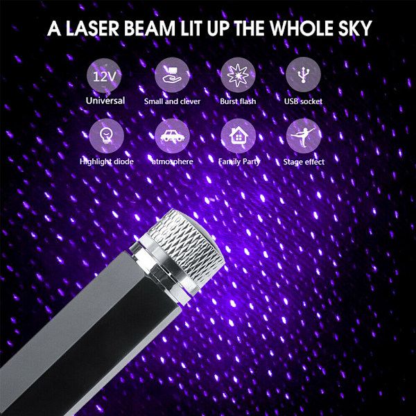 LED Nattlys Bil Interiør Tak Atmosphere Star USB-projektor red