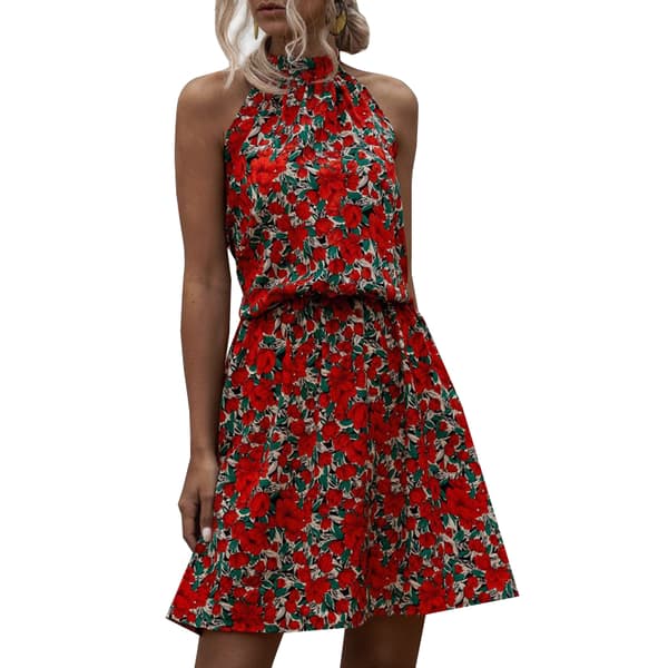 Halterneck Kvinner A-linje Print Kjole Navy Blue M