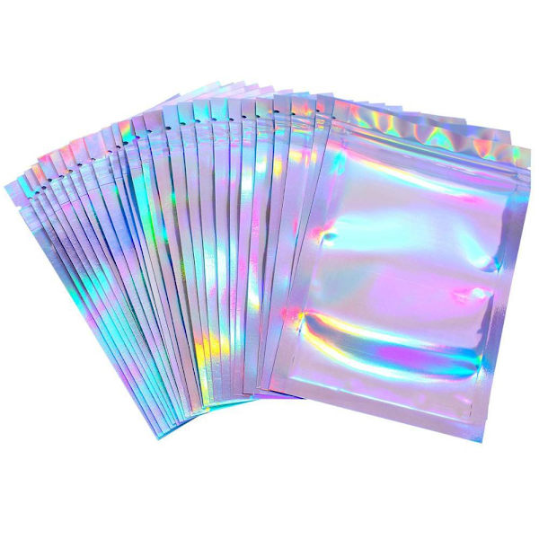 100 stk. Luktsikre poser Holografiske emballageposer Store