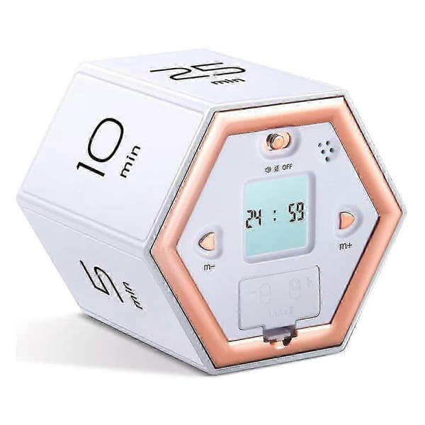Sekskantet Flip Timer med Mute & Alarm Funktion - Køkkentimer Nem at Bruge - Tidsstyring Pomodoro