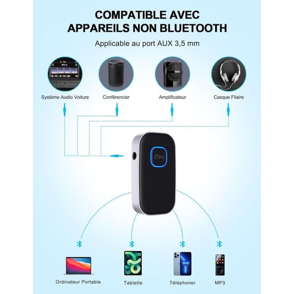 Bluetooth 5.0 Bilmottaker, Bluetooth Adapter for Bil 3.5mm AUX-kontakt