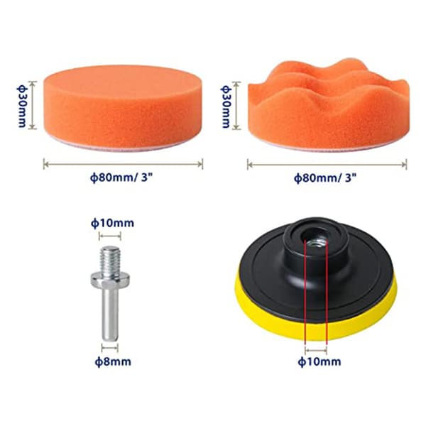 Sett med 25 svamp-polerings- og pusseputer PR bilpute med M10-borr