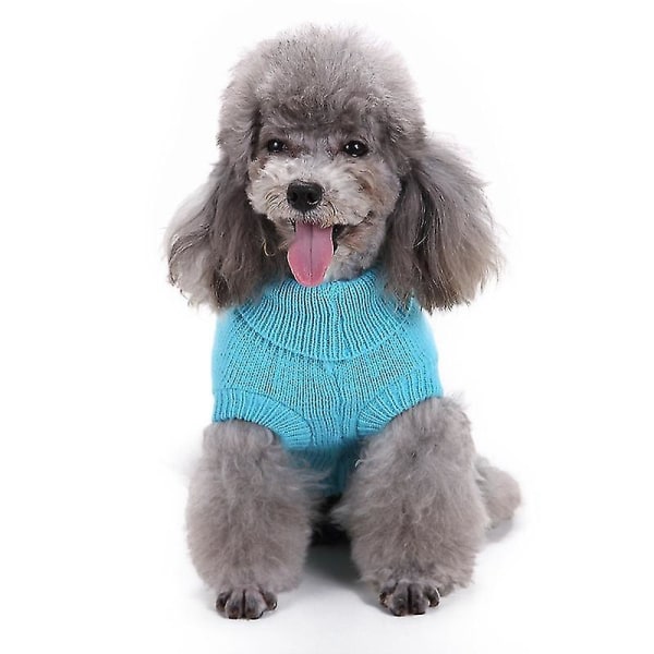 Pet Sweater, Turtleneck Knit Jumper Hundtröja Varm kappa Söt valp Kattkläder blue xs