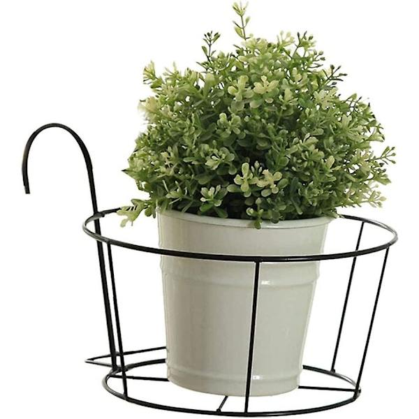 2 osaa rautaisia riippuvia kukkatelineitä, pyöreä riippuva kukkateline, ontto pyöreä rautaruukkukoukku kotiin, parvekkeelle, puutarhaan, kaiteeseen, aitaan (musta, Wh