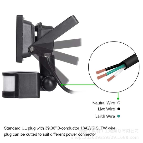 Rörelsedetektor LED Floodlight 60 LED Kraftfull LED Spotlight Eu1.5Meter10W 6500K