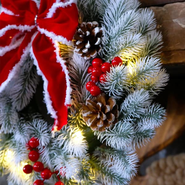 3 st upplysta julkransar, 13 tum förbelyst mini julkrans med röd rosett,