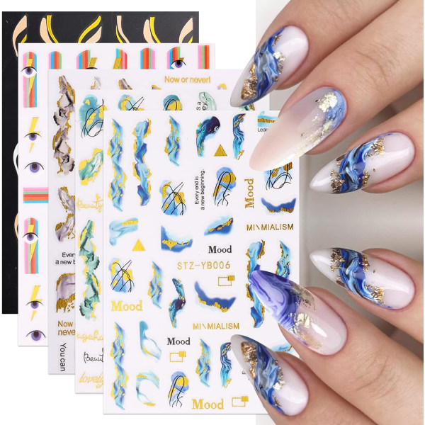 5 ark marmor fransk spets nail art klistermärken Dekaler Självhäftande gröna nageltillbehör Nail Art Design Dekoration Tillbehör