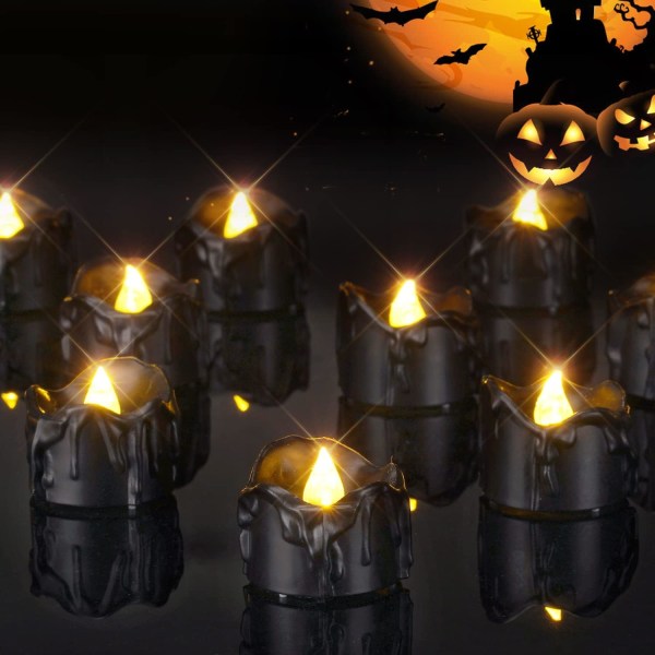 Set med 24 batteridrivna smältande svarta ljus, Halloween Tea L