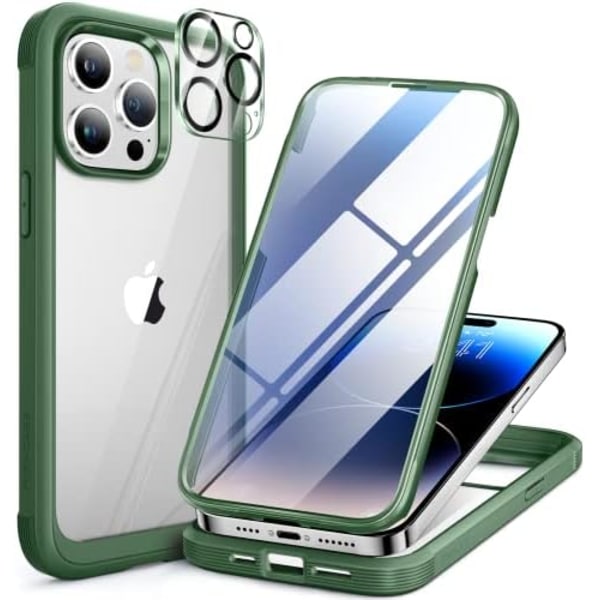 Miracase Glass Series Designad för iPhone 14 Pro Max Case 6,7 tum, [2023 Upgrade] Bumper Case med inbyggd 9H härdat glas Scr Acacia Green