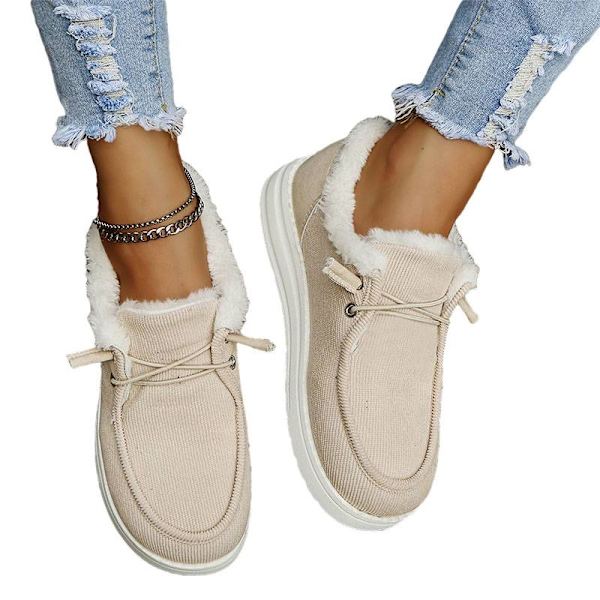 Damer ensfarvede flade Casual Sko Snøring Vinter Hold dig varm Beige 42