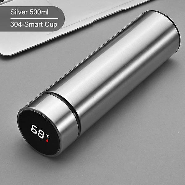 1000 ml smart termosflaska hålla kall och varm flaska temperaturdisplay intelligent termos för vatten te kaffe vakuumflaskor 500ml silver