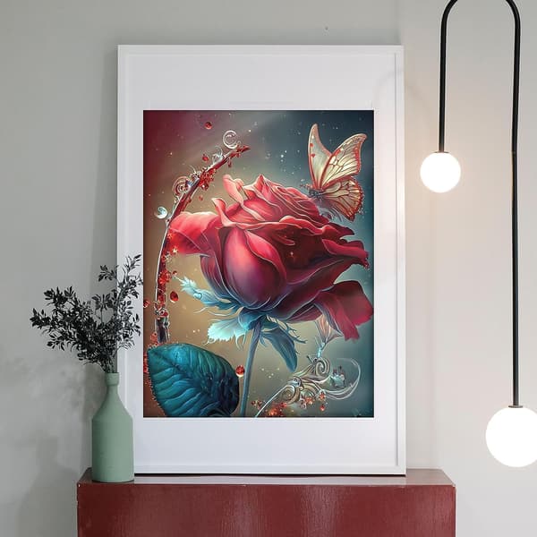 DIY Diamantmaleri Sett, 12x16tommer, Roser og Sommerfugler