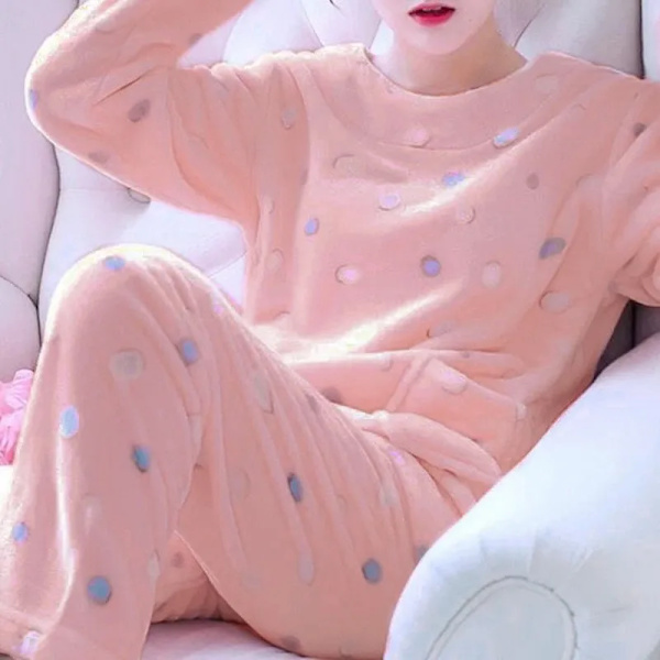 Naisten syksyn talven lämmin flanelli naisten pyjamasetti Style 6 M