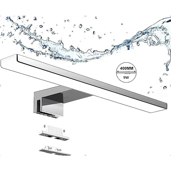 Badeværelsesspejllampe 10w 820lm 40cm 230v 4000k, Ip44 vandtæt klasse Ii, 3 i 1 led oplyst spejl, flimrer ikke, clip on spejl, 400 mm ledlampe [