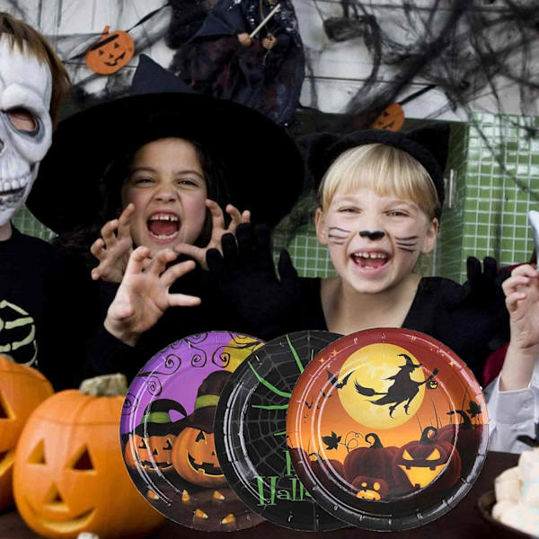 Halloween set 10st rund papperstallrik