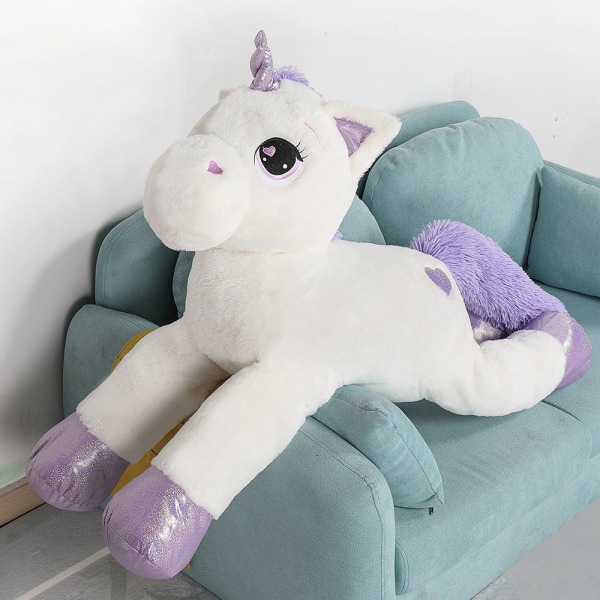 MorisMos Giant Unicorn Gosedjur 32`` Söt mjuk enhörning plyschleksak pink 43" white 32"