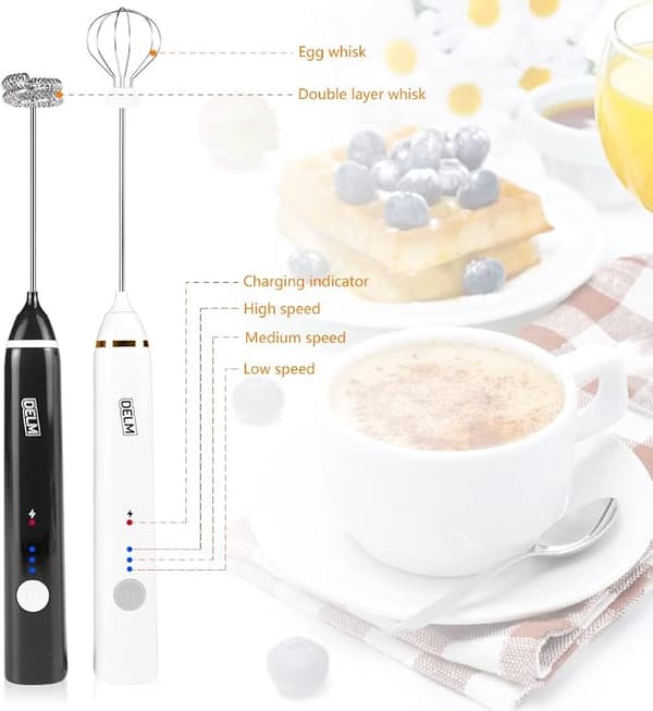 DELM Elektrisk Melkeskummer, Kaffeskummer, Oppladbar, Drikke M