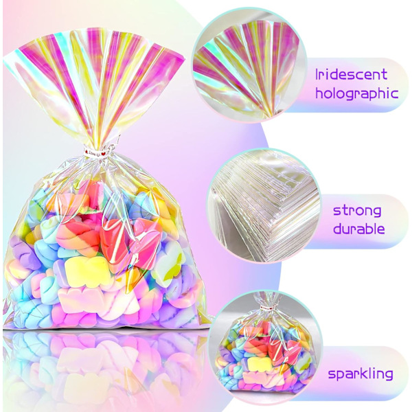100st Holografiska phane Treat Bags Clear Goodie Bags Iriserande