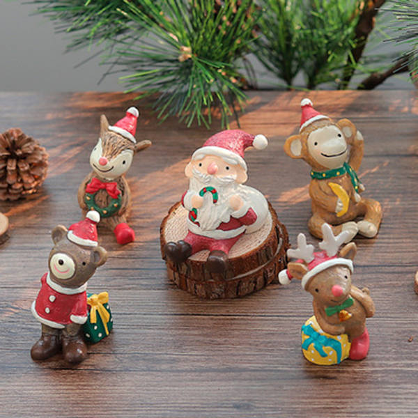 Mini julstaty säsongsbetonad harts Desktop figurdocka mikro landskapsdekoration santa claus