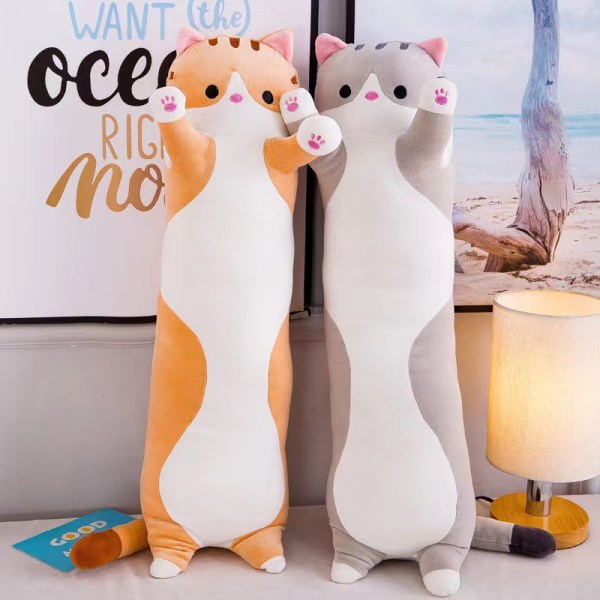 Lång söt katt gosig plysch docka kudde mjuk kudde Pink Grey 50cm（0.18kg）